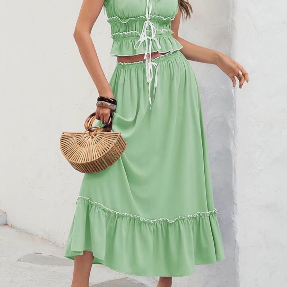 Green Ruffled Skirt and Top